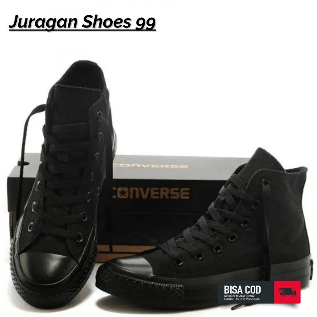 Sepatu All Star Convers Pria Wanita Hitam Polos Full Black