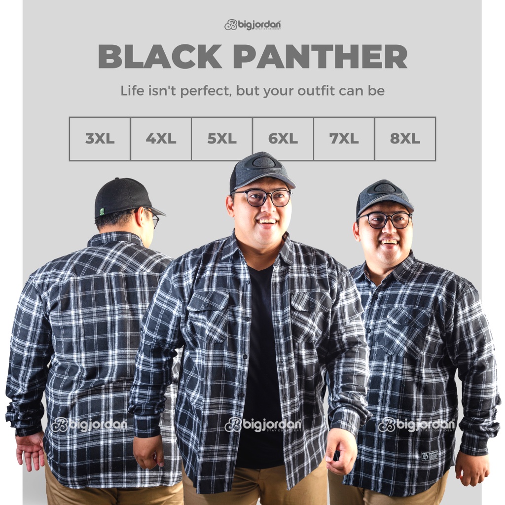 BIGJORDAN BLACK PANTHER kemeja flannel biru ukuran jumbo size XXXXL XXXXXL 6XL 7XL 8XL kemeja flanel