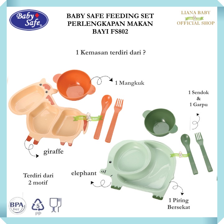 MAK343 BABY SAFE PERLENGKAPAN MAKAN BAYI FEEDING SET FS802 / fs801