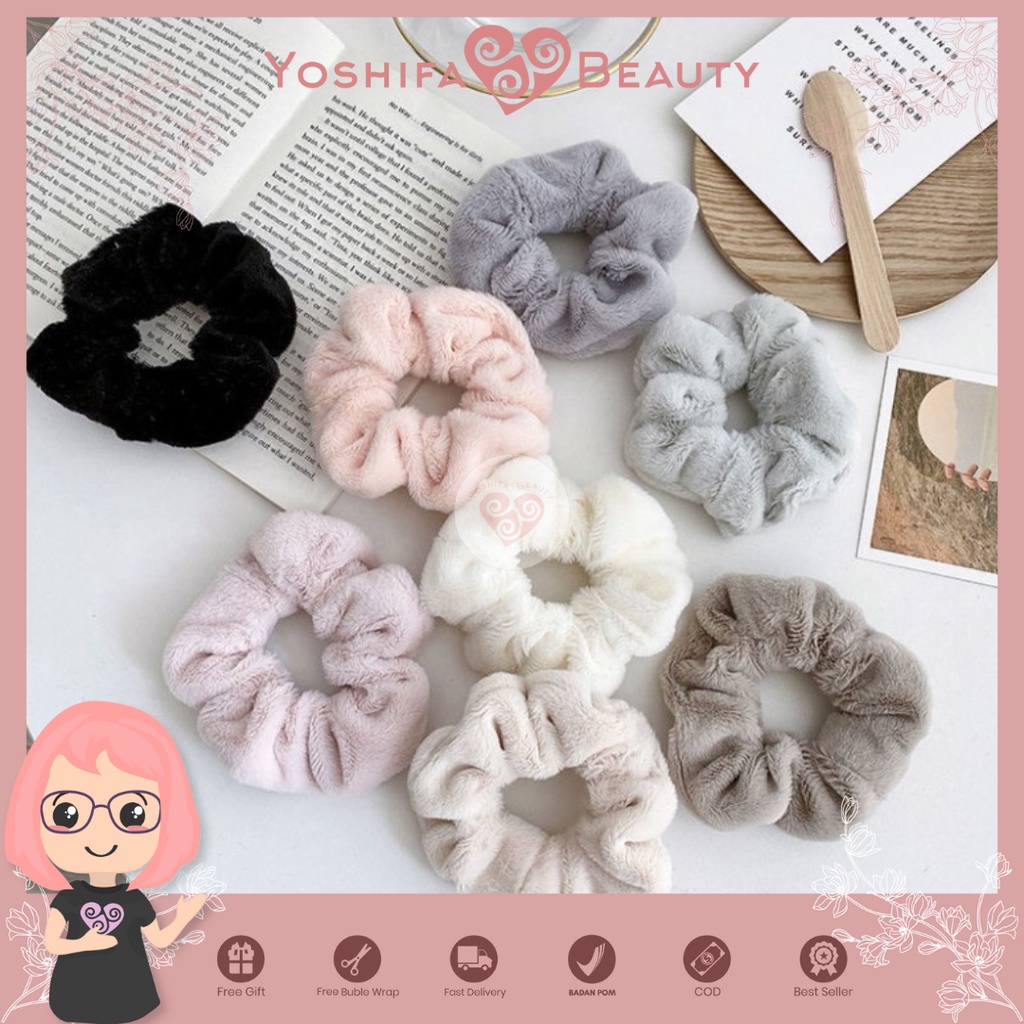 Ikat Rambut Scrunchie Lucu Imut Korea | Scrunchie Bulu Lembut