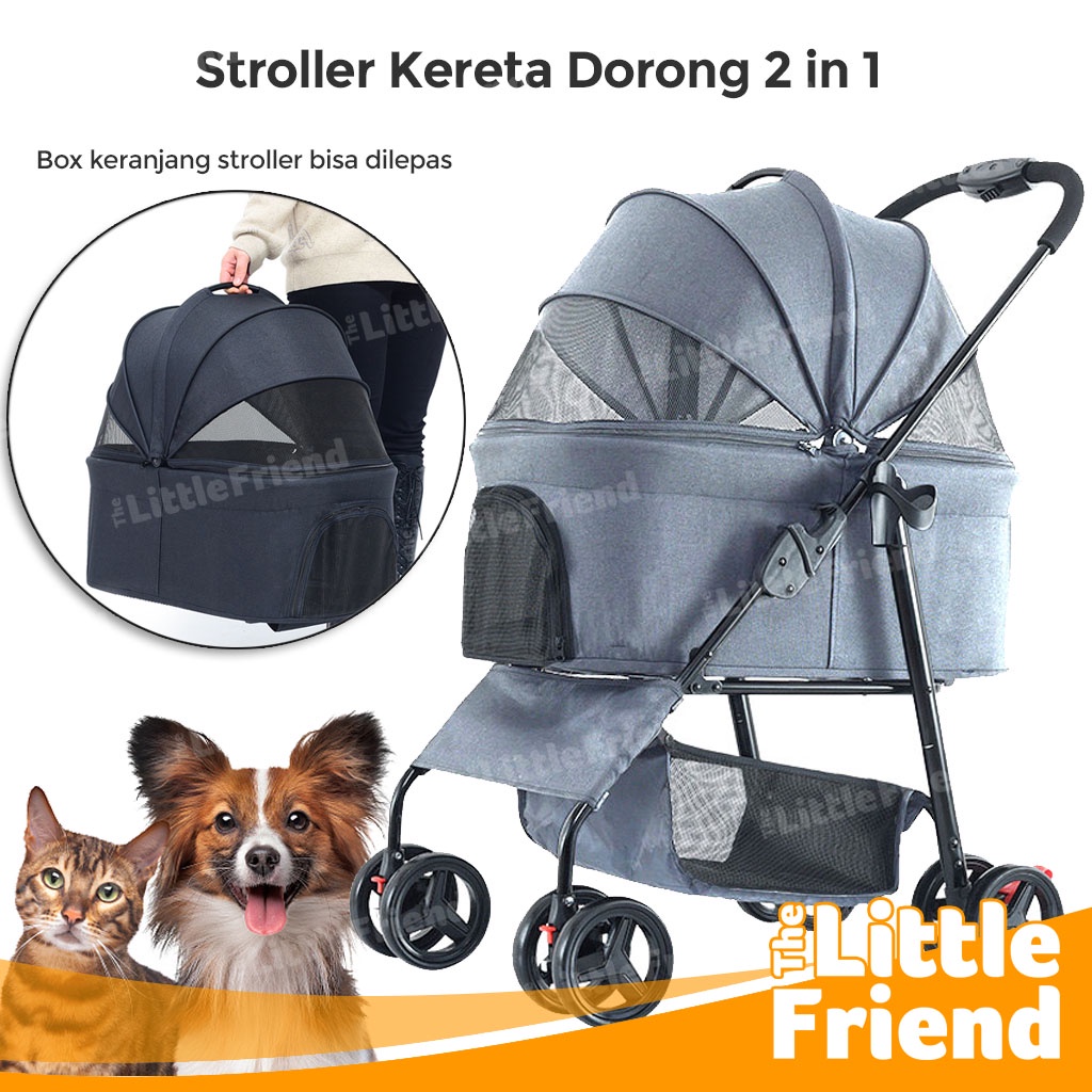 Stroller Kereta Dorong Anjing Kucing 2 in 1 Keranjang Bisa Lepas Pisah