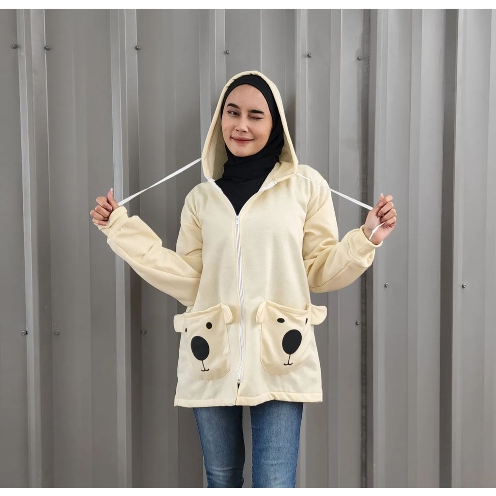 SWEATER JACKET KOALA HOODIE ZIP ATASAN WANITA ALA KOREAN FASHION KASUAL STYLE