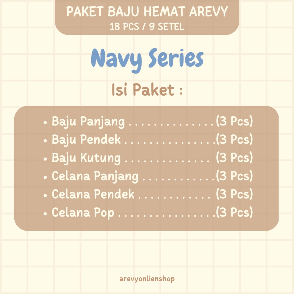 Paket Baju Bayi Newborn Arevy Babywear 0-3 Bln Navy Series Perlengkapan Bayi Baru Lahir &amp; Kado Baby Giftset Paket Lahiran Setelan Baju Bayi Celana Bayi Baru Lahir Baju Panjang Celana Panjang Baju Pendek Celana Pendek Baju Kutung Celana pop