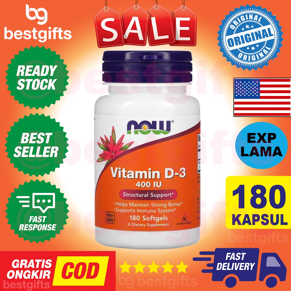 NOW SUPPLEMENTS VITAMIN D-3 400 IU VITAMIN D3 MENINGKATKAN SISTEM IMUN TUBUH 180 KAPSUL