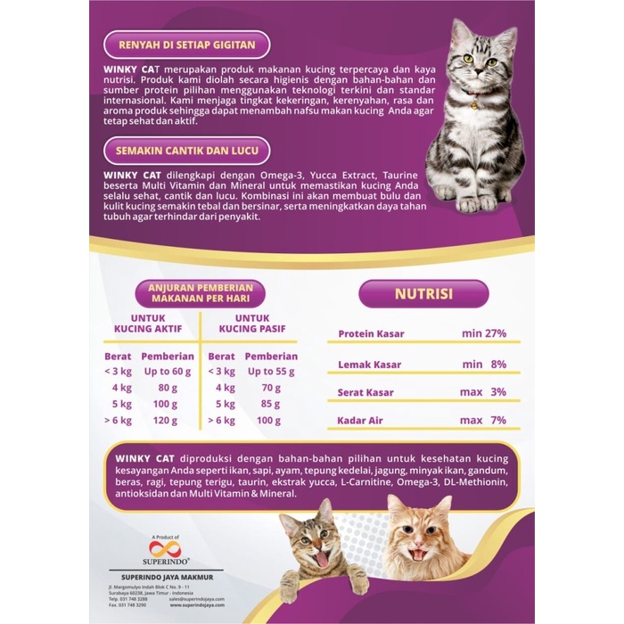 Makanan Kucing Winky Cat Food 20kg 20 Kg Pakan Bolt Dry Catfood Murah