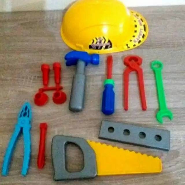 mainan anak  Set Mainan anak helm proyek tukang mekanik dan alat perkakas(V0G6) mainan anak laki lak