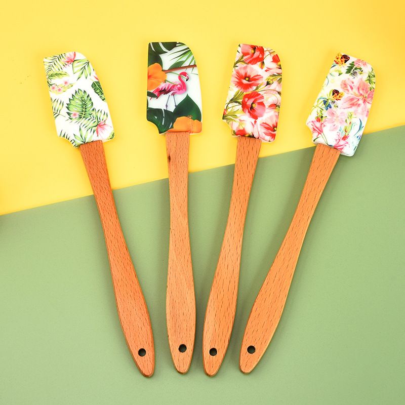 SPATULA SILIKON SILICONE UTENSIL KECIL UKURAN 21,5CM×3,5CM MOTIF FLORAL TROPICL FLAMINGO FLOWER PINK