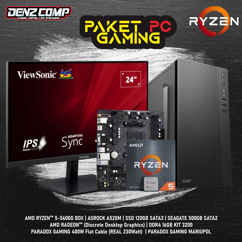 PAKET AMD EPICS PC - RYZEN 5 5600G - SSD 120GB - HDD 500GB - LED 24 - DDR4