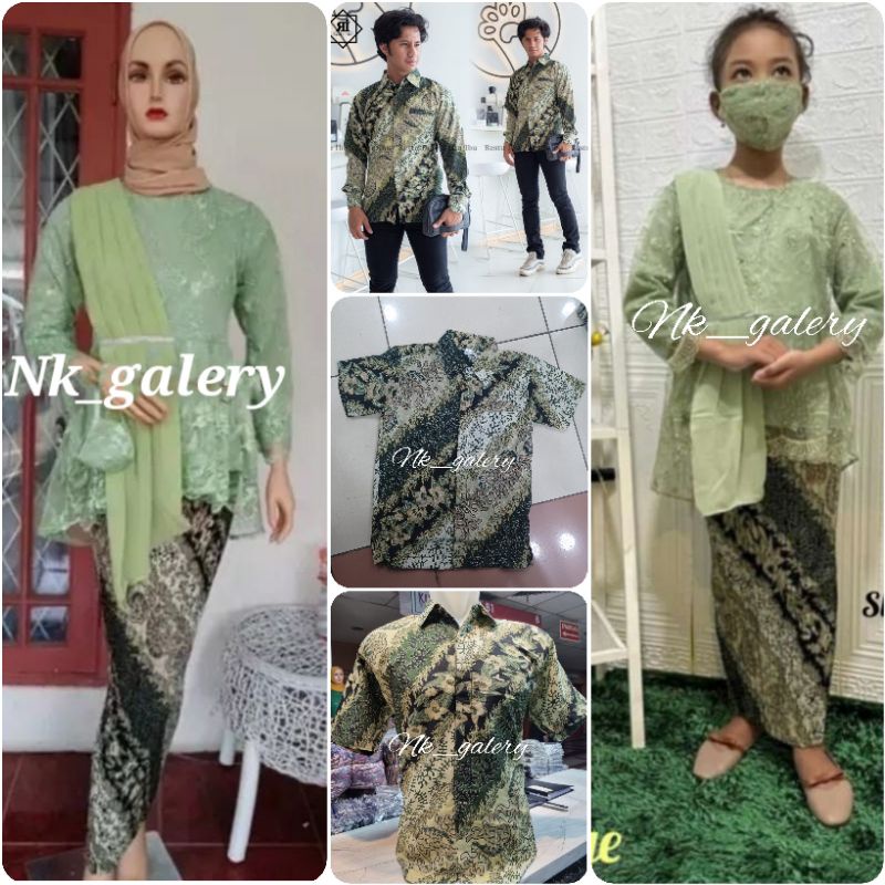 COUPLE KEBAYA SELENDANG SAGE GREEN / SET BAJU COUPLE BATIK KEBAYA