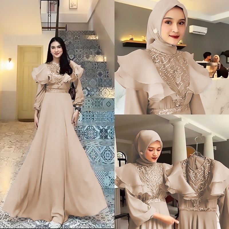 Baju Pesta Gamis Mewah Wanita Muslim Adem Elegan Santai Kondangan Trand Ramadhan Viral Model Terbaru