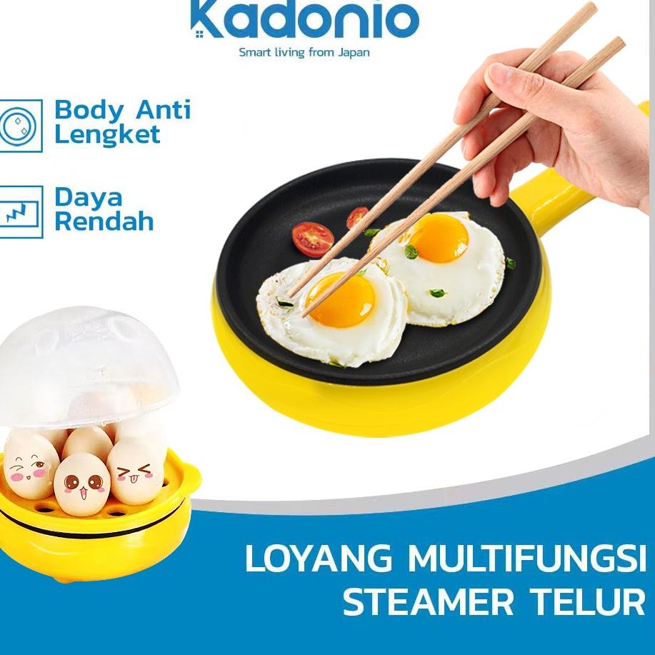 ➳ KADONIO Grill Pan Panci Listrik Multifungsi Perebus Telur Rebus Goreng Telur Steam Pasta Goreng Da