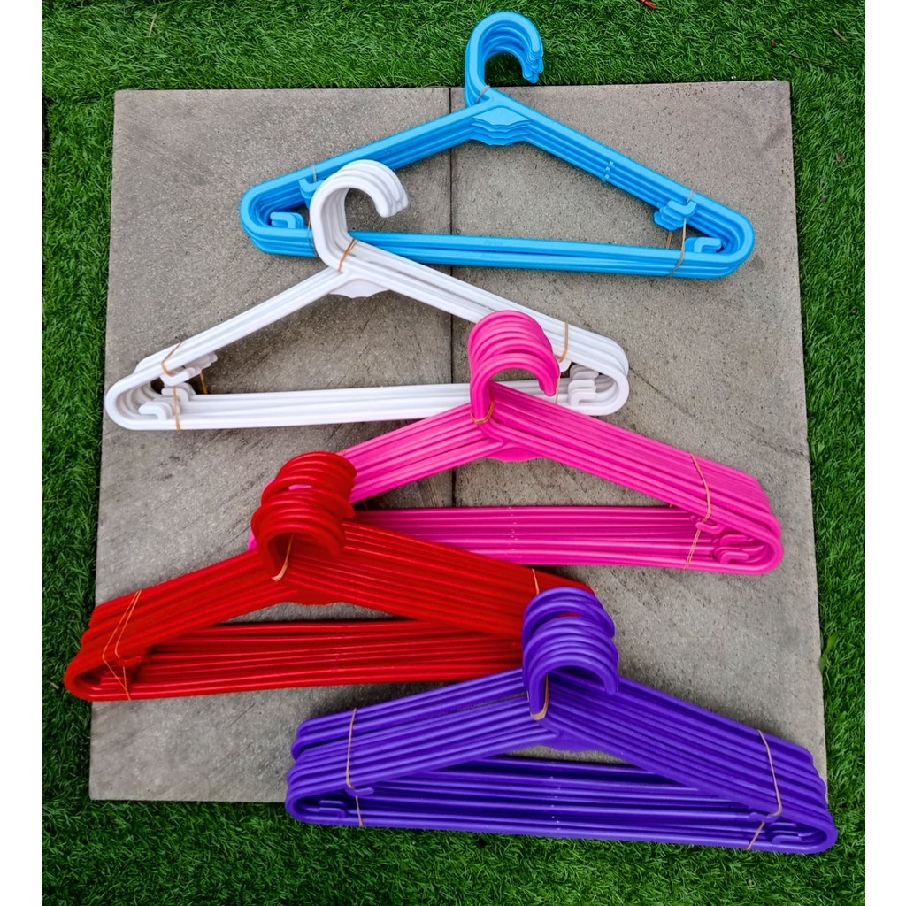 Hanger Warna / Hanger Putih / Gantungan baju Plastik Putih isi 12 PCS