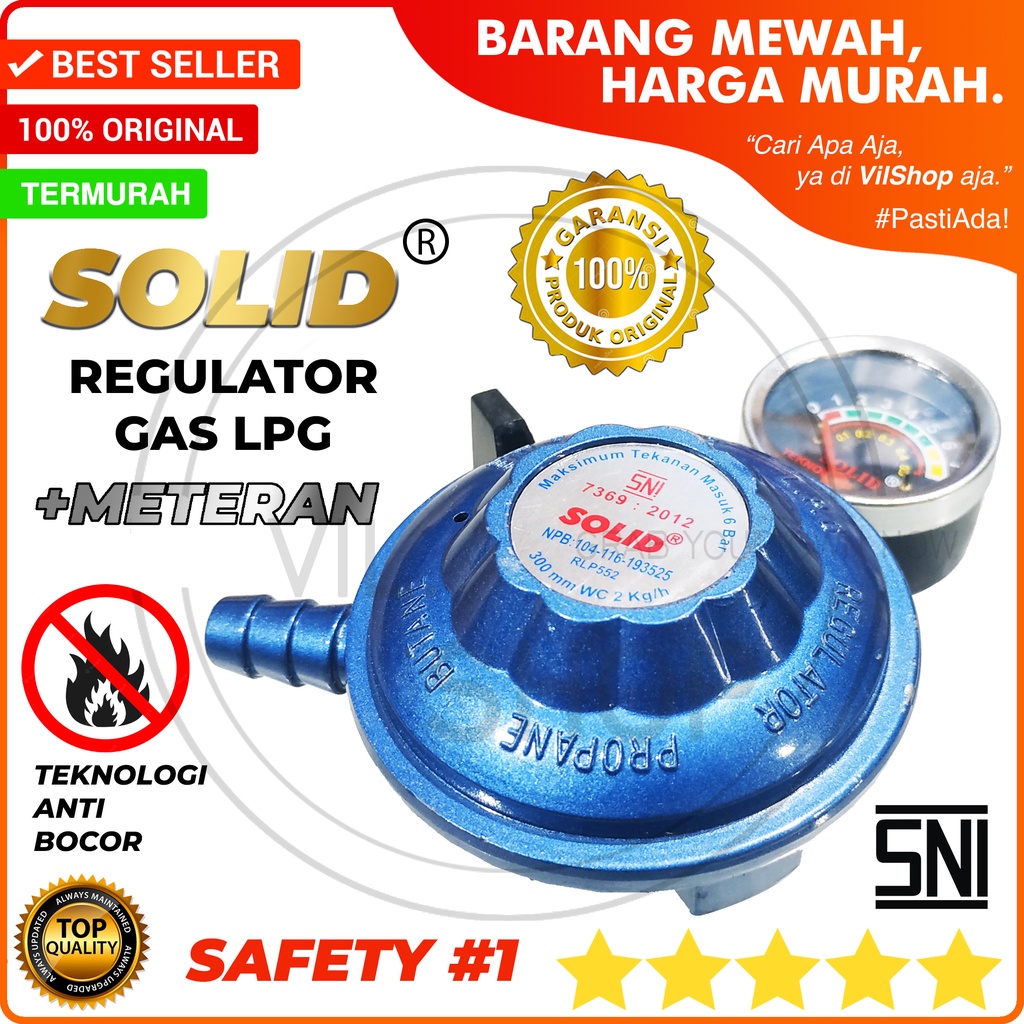 REGULATOR GAS LPG SOLID DENGAN METERAN KUALITAS BAGUS ANTI BOCOR / KEPALA GAS ELPIJI 3 KG 12 KG SNI 