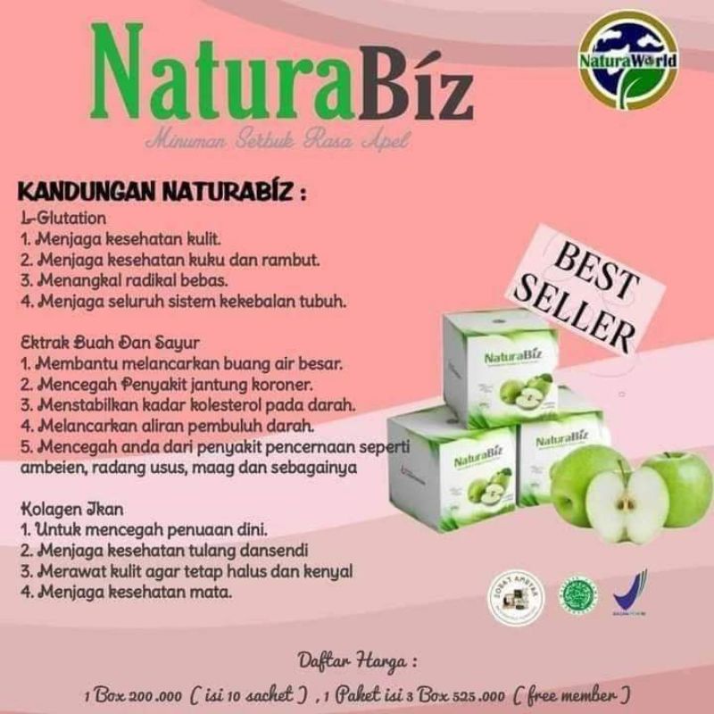 

NATURA BIZ (MINUMAN SERBUK RASA APEL)100℅ ASLI