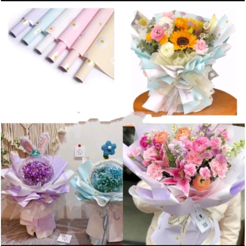 

Kertas buket Daisy motif bunga(wajib beli kardus)