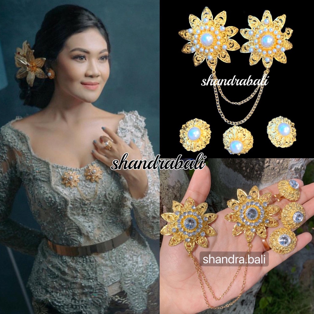 shandra.bali - Set Bros Kancing Peniti Kenanga Alpaka Emas Bali