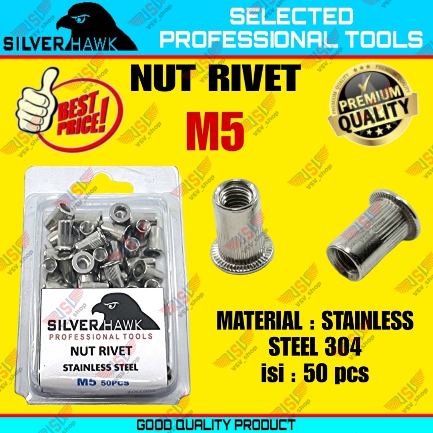 Rivet Nut M5 GALVANIS/STAINLESS STEEL/ALUMINIUM Mur Rivet Tanam Rifnut Nutsert