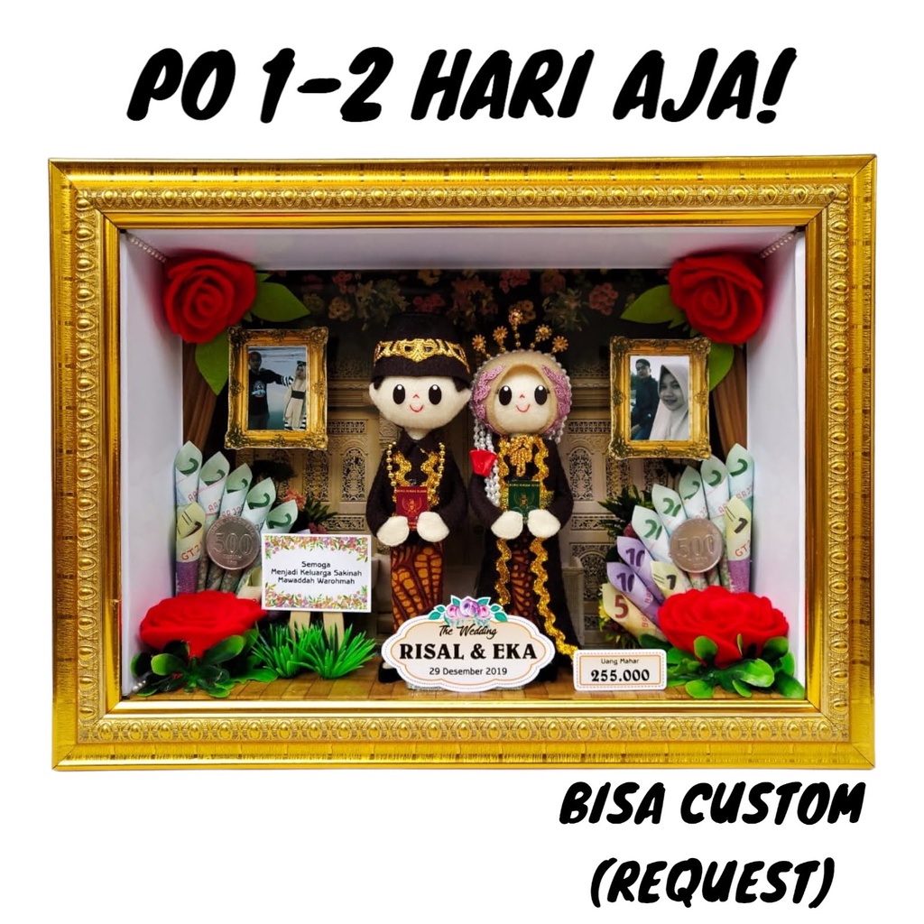 Mahar Hantaran Bingkai Uang Frame 3D 21x30 Cm Bonekaflanelku Adat Jawa