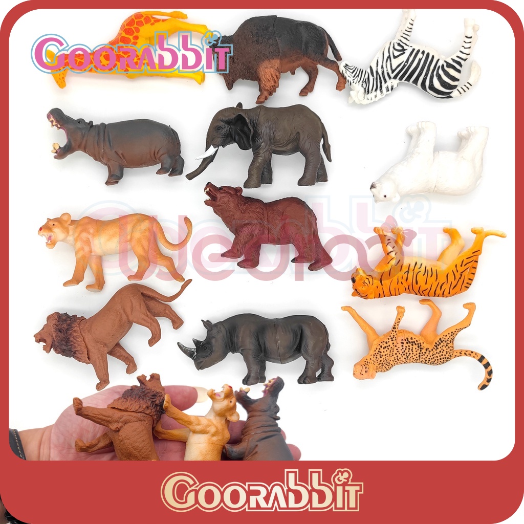 Mainan Action Figure Mini model Binatang Liar Afrika savannah Singa Harimau zebra Gajah Badak Untuk Dekorasi Kue