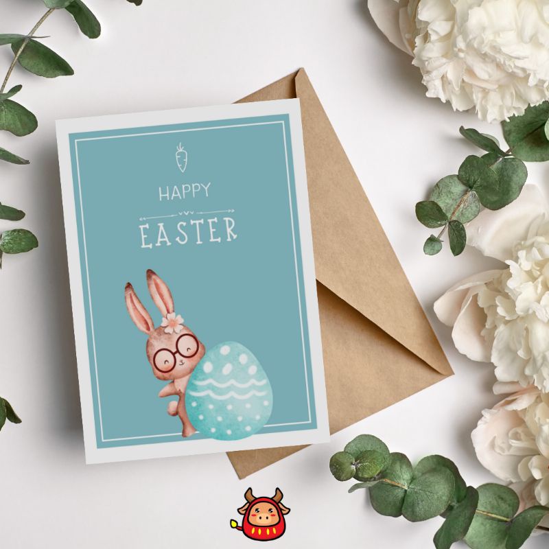 Kartu Ucapan Easter Selamat Paskah Easter Card Rabbit Bunny Cute design