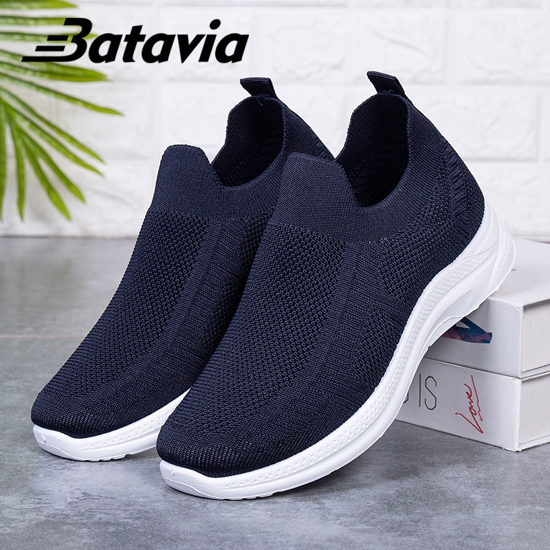 Batavia Sepatu olahraga impor premium perempuan terbaru rajut adem antislip antiaus sepatu lari anak perempuan p3 black hitam