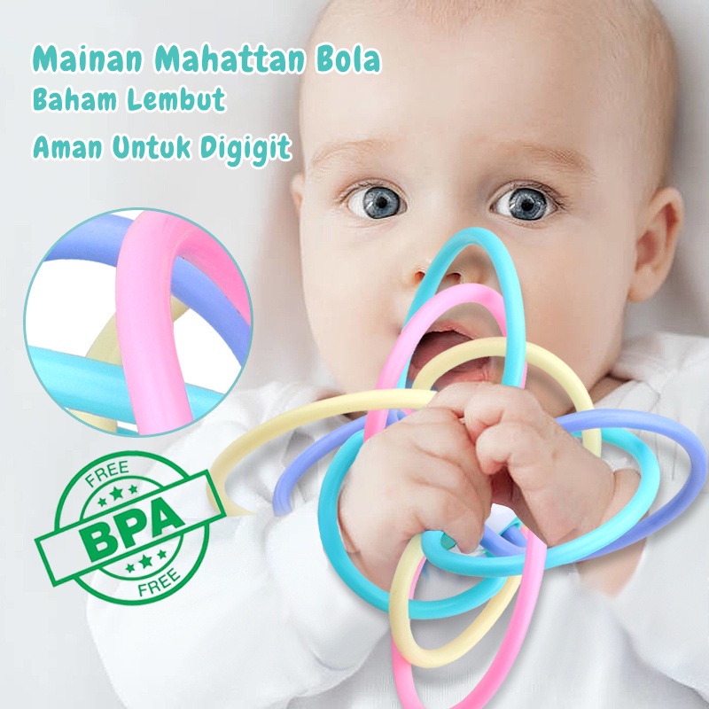 teether rattle jaring Bentuk bola mainan gigitan bayi