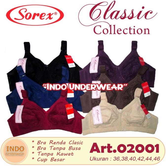 TERLARIS Bra Sorex Clasic 02001 BH wanita dewasa Tanpa Busa Kawat Renda Clasik
