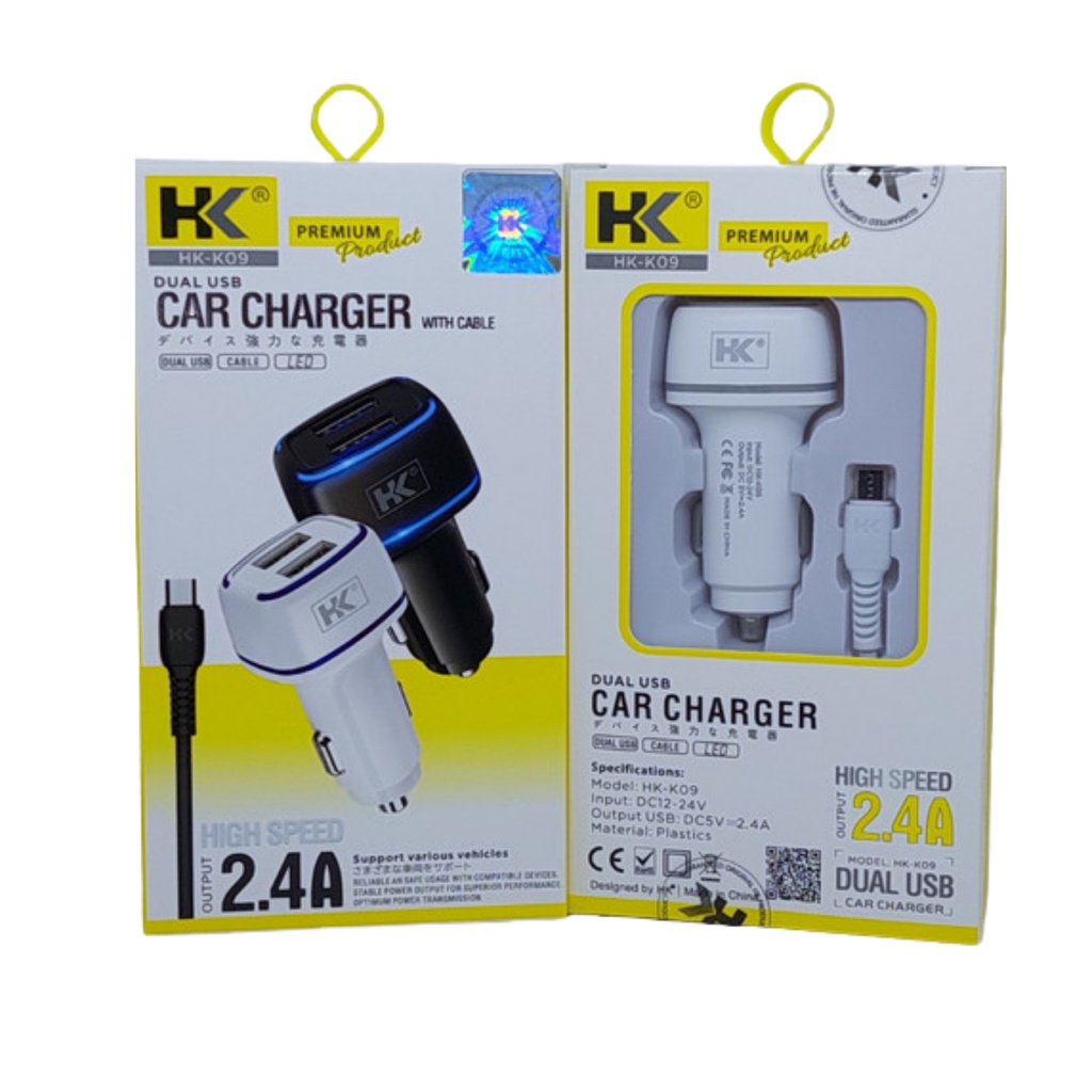 Dual USB Car Charger HK-K09 With Cable High Speed 2.4A