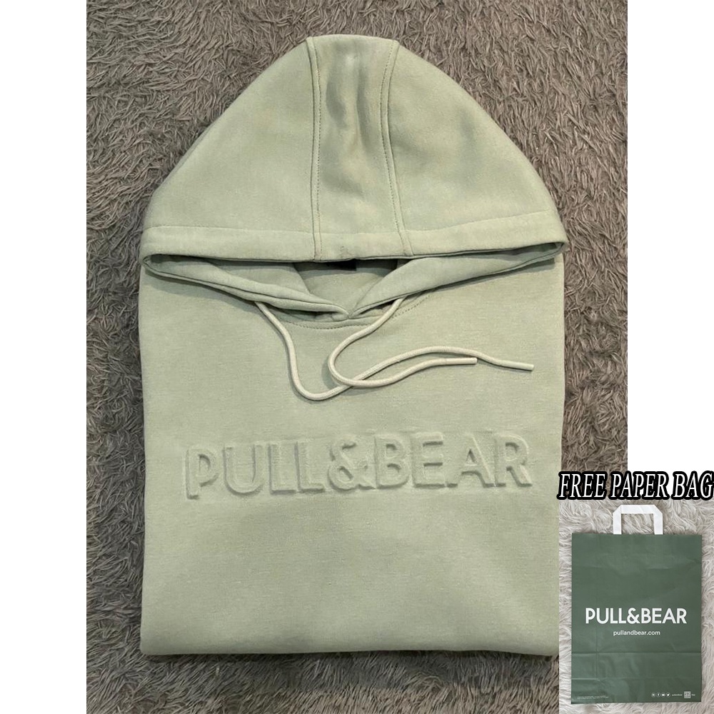 {FREE PAPER BAG} Hoodie Pull &amp; Bear Emboss 100% Catton Flecee // Jaket Sweater Pull And Bear Sablon Timbul Premium Quality