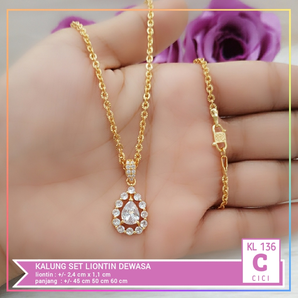 Kalung xuping dewasa bulat permata zirqon perhiasan lapis emas gold KL 136