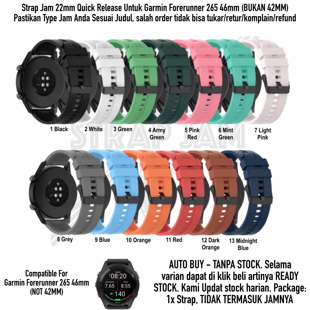 T2E 22mm Strap Garmin Forerunner 265 46mm - Tali Jam Pria Karet Rubber