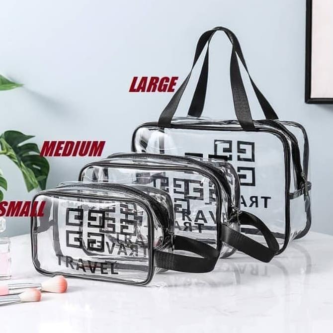 HARGA DISKON Tas kosmetik transparan plastik mika - tas toilet peralatan mandi F397