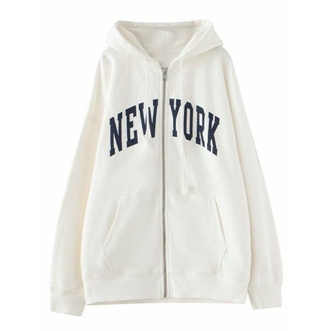 SWEATER HOODIE NEW YORK ZIPPER PRIA WANITA OUTFIT KOREAN FASHION TERKINI