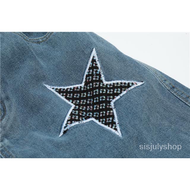 [✅BISA COD] #Sisjuly# Celana Jeans Lurus Bordir Amerika Wanita Berpinggang Tinggi Celana Kaki Lebar