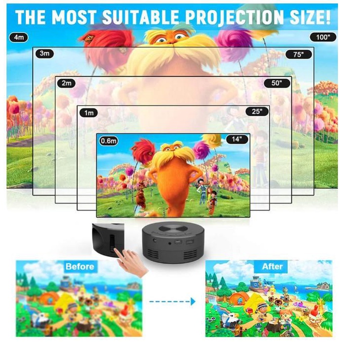Projector Mini YT200 HD LED Proyektor Mobile Projector 1080P