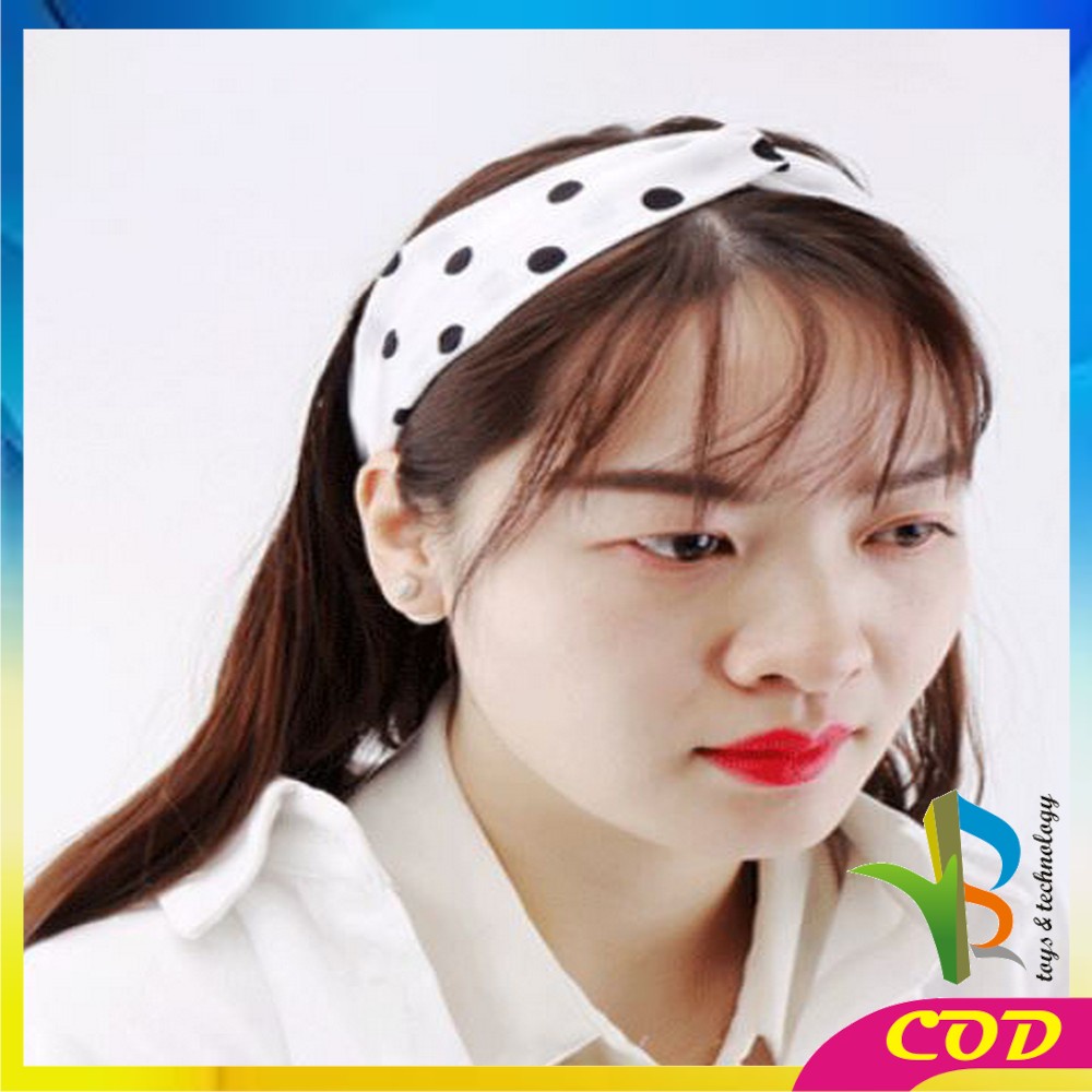 RB-C65 Bando Kain Korea Bahan Motif Polkadot Wanita Bendo Karet Korean Fashion Kekinian / Model Turban Bandana Simpul Kekinian Import