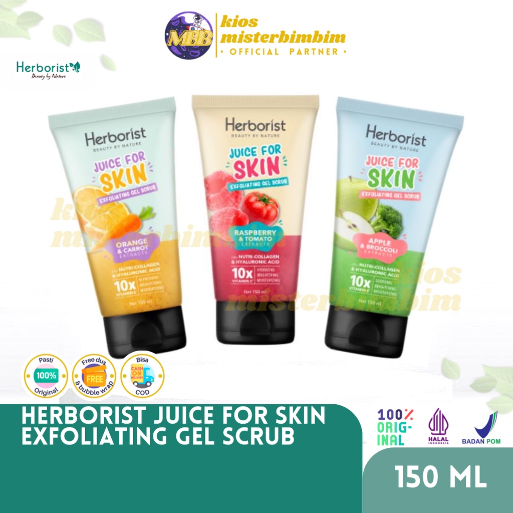 Herborist Juice For Skin Exfoliating Gel Scrub 150ML / Perawatan Tubuh Melembabkan Mencerahkan Moisturizing Brightening Refreshing Orange Carrot Raspberry Tomato Apple Brocolli