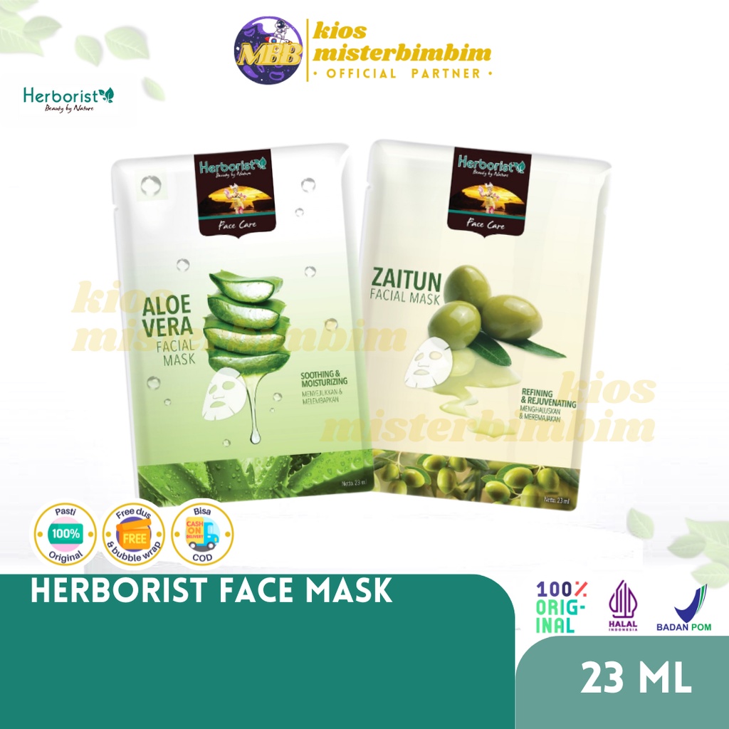 Herborist Sheet Mask Facial Mask 23ML Aloevera Zaitun / Masker Wajah Melembabkan Soft Refreshing Moisturizing Anti Aging Natural