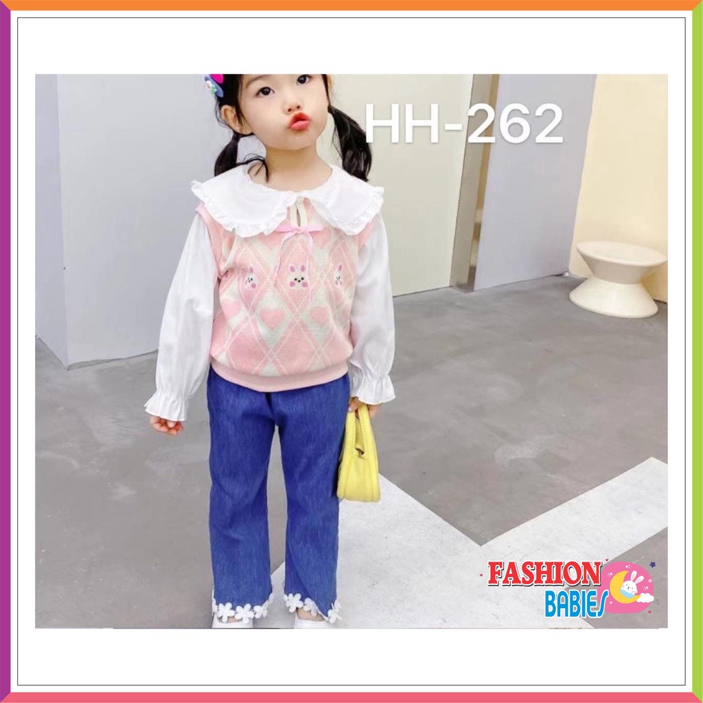 QQ SETELAN CELANA JEANS IMPORT | ATASAN + CELANA 1-5 TAHUN MOTIF UNIFORM ❤ Fashionbabies ❤