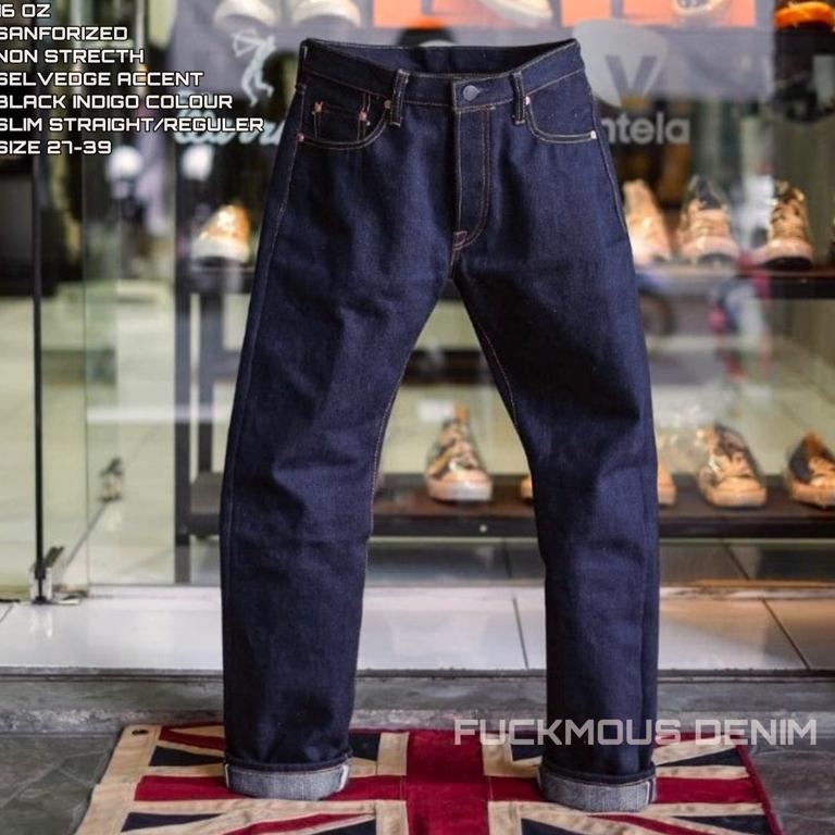 SALE TERBATAS DENIM SELVEDGE - JEANS SELVEDGE - 16 OZ - SLIM STRAIGHT 27-39 - BLACK INDIGO