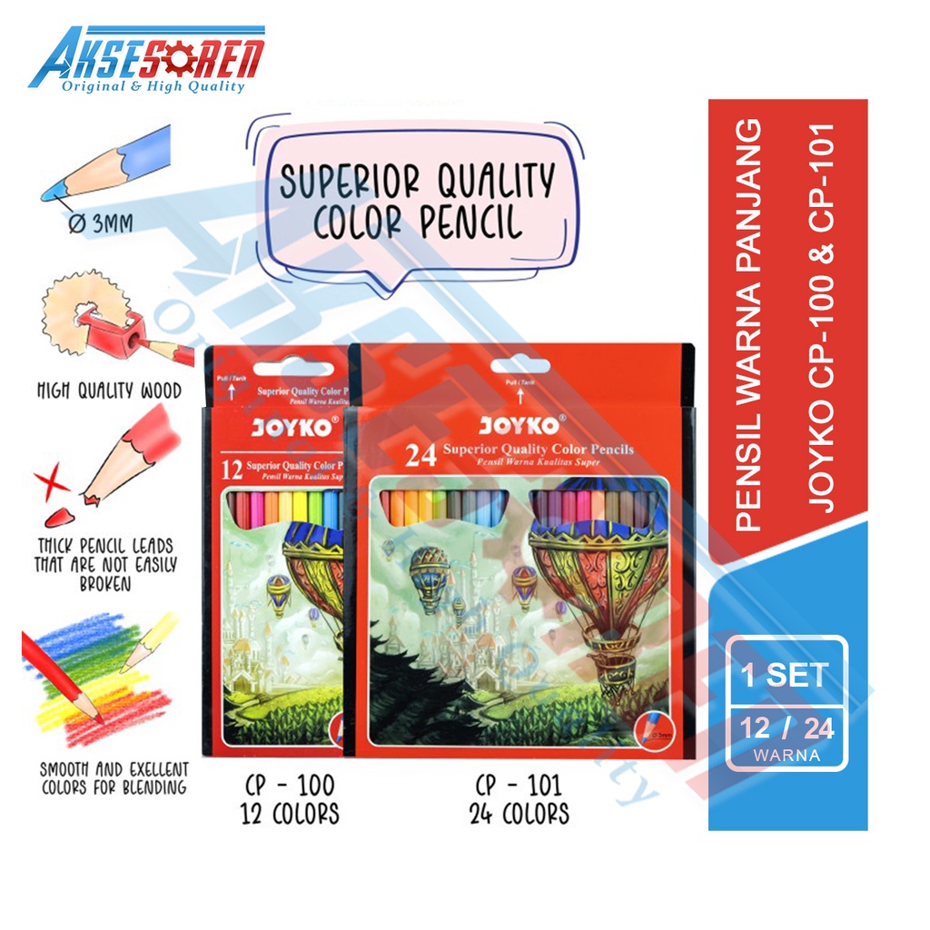 

Pensil Warna Panjang Joyko [CP-100/12 Warna] / Peralatan Perlengkapan Sekolah / Alat Tulis / Pencil Color Warna Lengkap / Pinsil Gambar / Alat Pengsil
