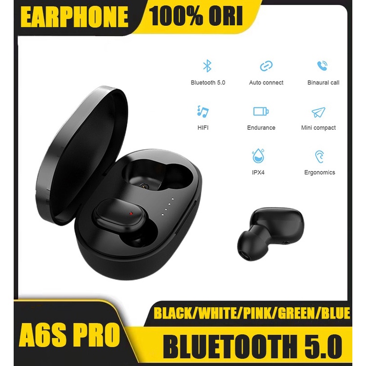 Macaron Earphone Bluetooth Wireless Earbuds Wireless Noise-cancelling Headphones Headset Waterproof Upgraded Bluetooth 5.0 - A6S Pro（COD)