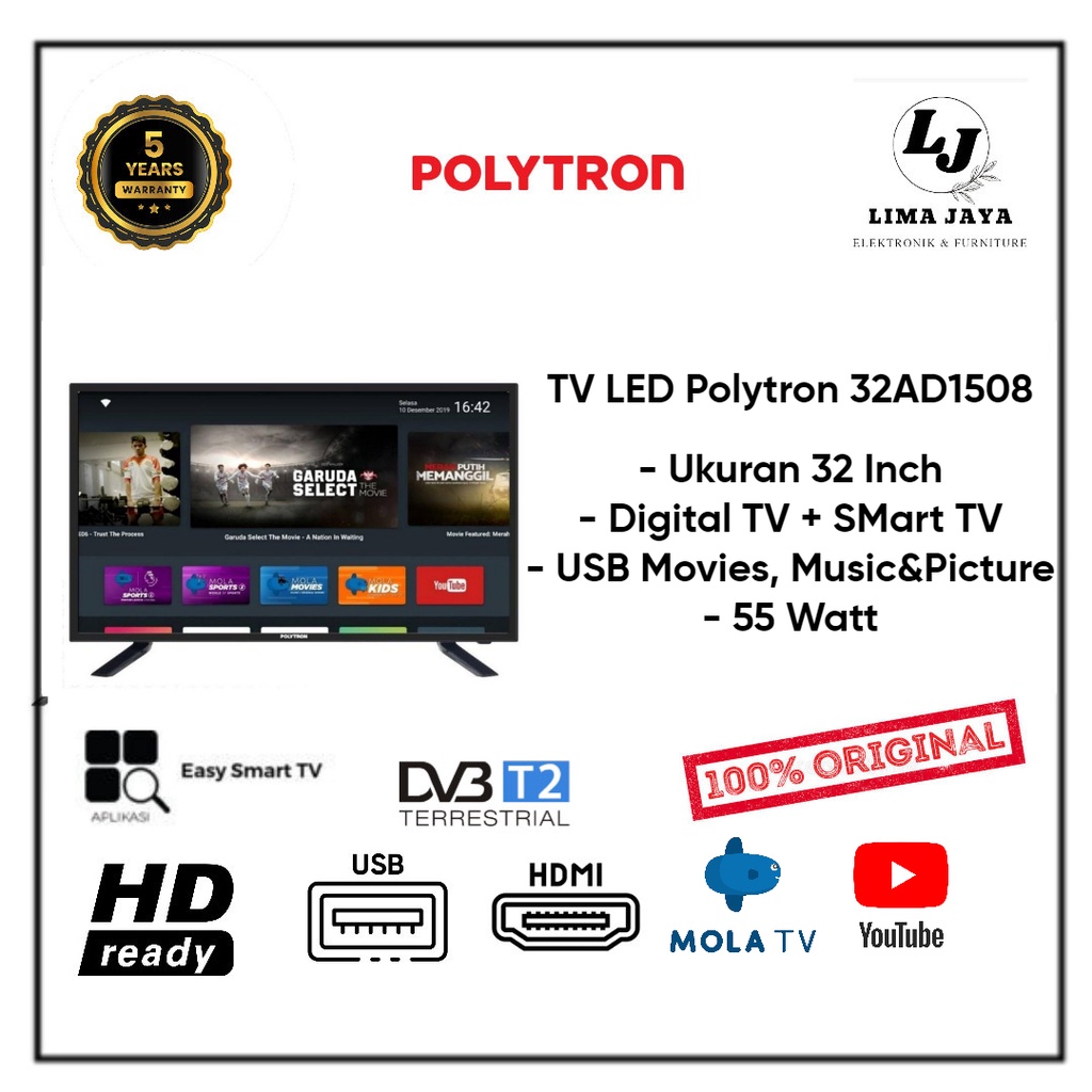 POLYTRON LED TV 32AD1508 DIGITAL+EASY SMART TV LED 32 Inch