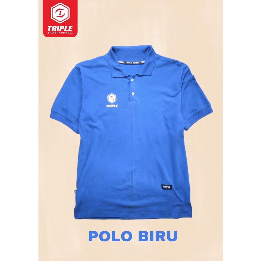 Baju Kaos Polo Shirt Kerah Atasan Warna Biru Bahan Lacoste Premium Triple Sport - GARANSI ORIGINAL P