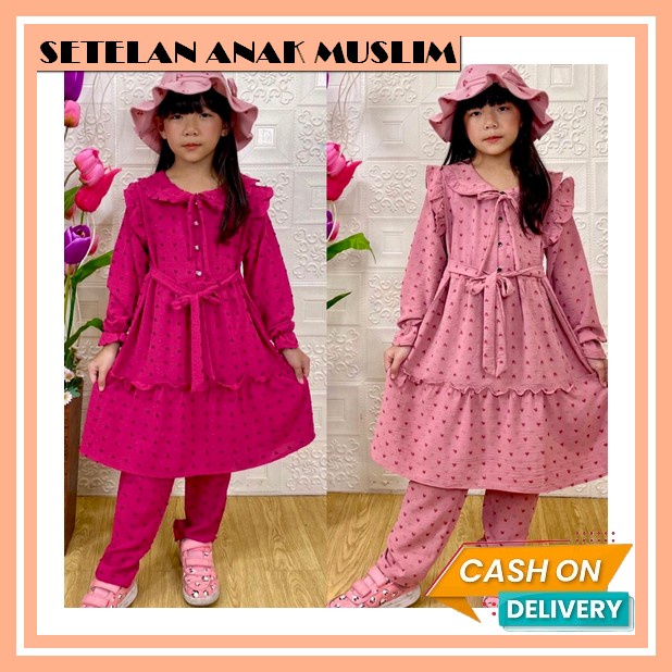 Setelan Anak Muslim Remaja Lebaran Stelan Baju Kekinian One Cod Cewek Perempuan Murah Ramadhan Set V