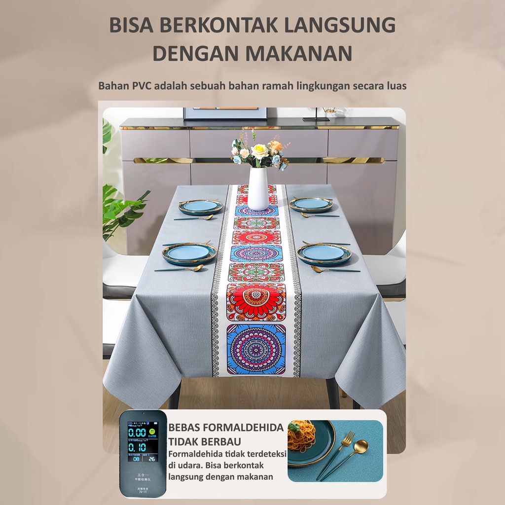 Taplak Meja Makan Premium Waterproof Anti Air Model Bohemian Alas Meja Makan 140*180/140*140cm PVC Table Cloth