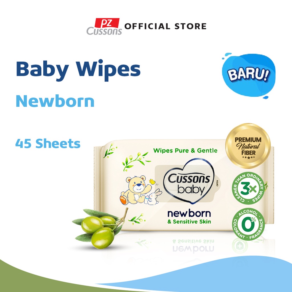 Cussons Baby Wipes Newborn Pure &amp; Gentle -Tisu Basah Bayi-Ganti Popok 45's