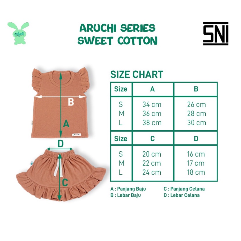 Aruchi Setelan Rok 0-4 Tahun Sweet Cotton Setelan Rok Ruffle Anak Perempuan CBKS