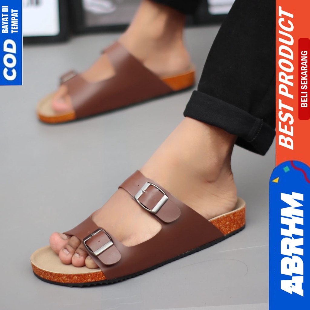 ABRHM x HIRO Sandal Slide Pria Sandal Slop Pria Kulit Pu Sendal Selop Cowok / Cowo Keren Kekinian