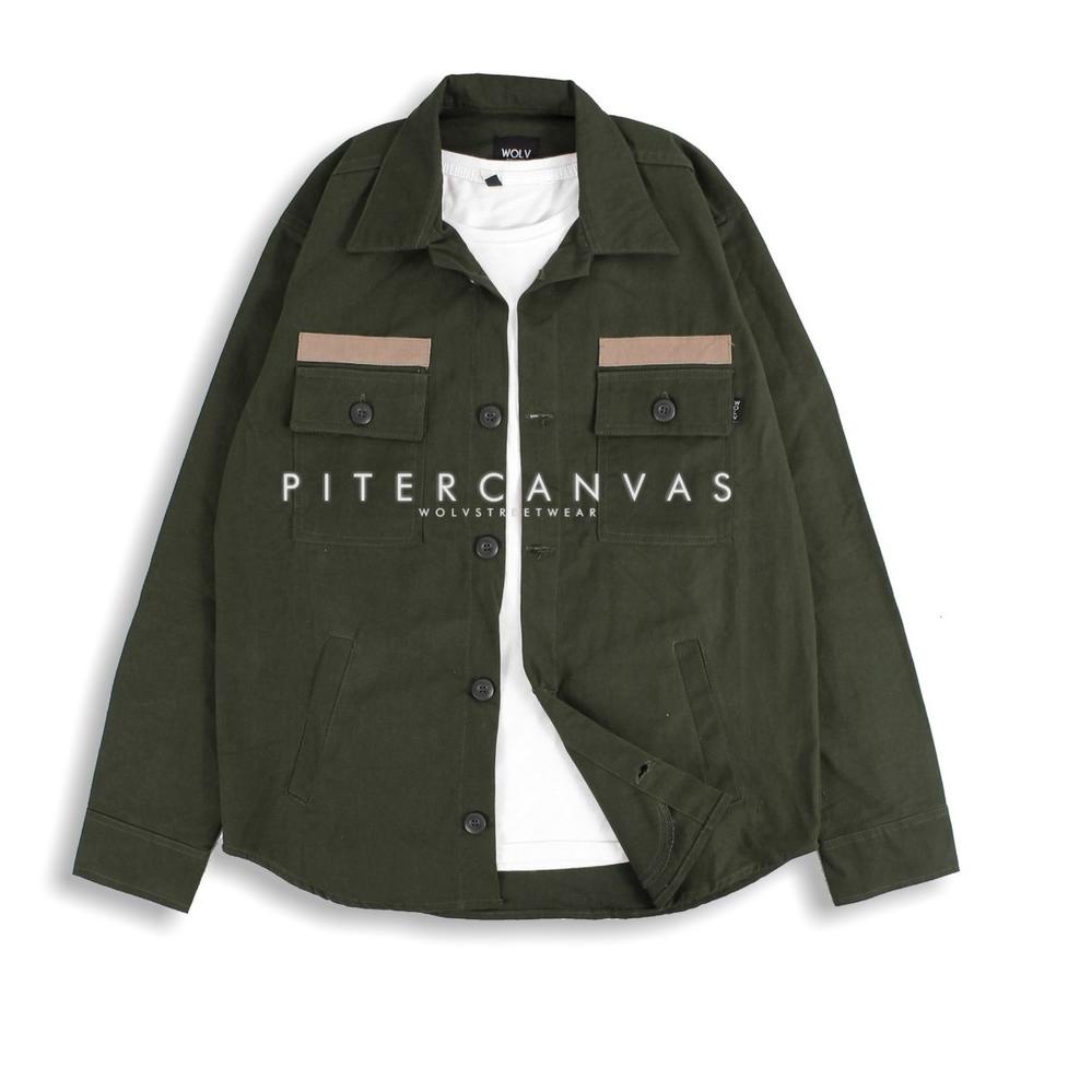 MURAH WOLV Jaket kemeja camo casual semi parka hijau army